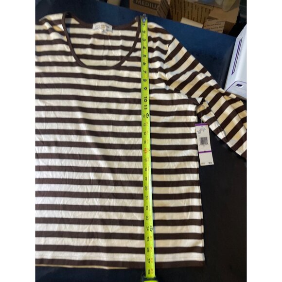 Jones New York NWT Brown White Striped 3/4 Sleeve Scoop Neck Top Sz 2X - Picture 8 of 9